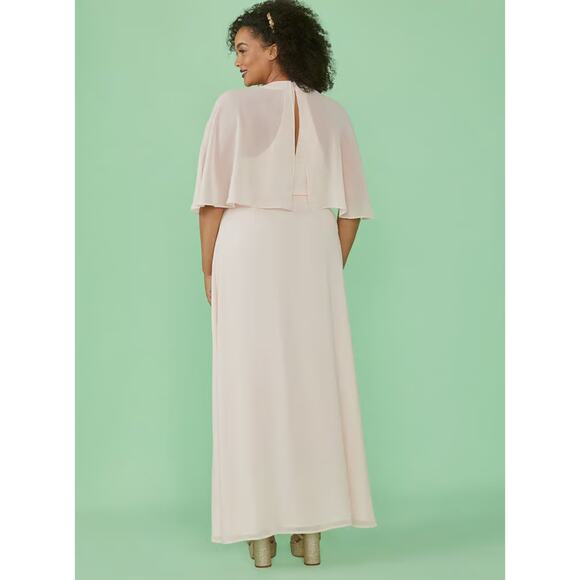 NWT Modcloth Light Pink Chiffon Wrap Maxi Dress Halter Capelet Wedding S - Picture 4 of 14